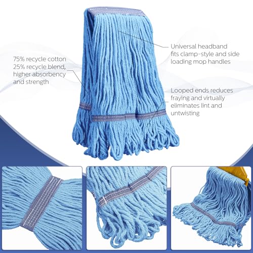 Image of Eccliy 6 Pack Commercial Mop Heads Replacement Heavy Duty 18 oz Loop End Cotton String Wet Mop Refills Washable Absorbent Reusable for Industrial Home Tile Wood Concrete Floor (Blue,Orange)