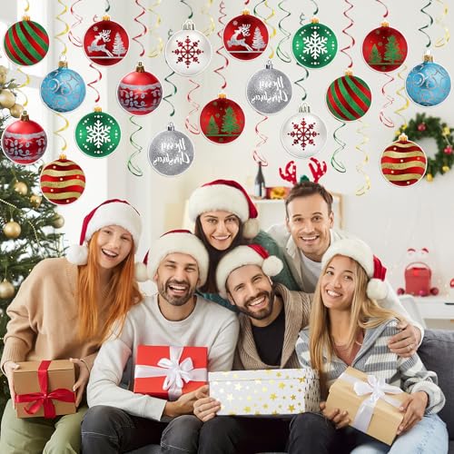 Image of Christmas Ball Hanging Swirls Decorations, 30 Pcs | Christmas Ball Hanging Foil Swirl Xmas Tree Snowflake Elk Ceiling Decor for Xmas Holiday Party Supplies