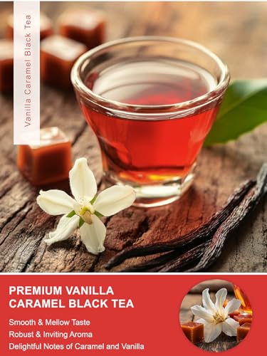 Image of TeeLux Vanilla Caramel Black Tea Bags, Blended Black Tea with Vanilla Caramel, Robust & Smooth Taste, 100 Count