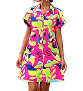 jinghuiyue Womens Button Down Shirt Dress Summer Short Sleeve Printed Dress Stylish Mini Beach Dr...