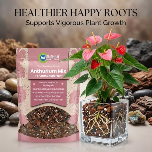 Image of Anthurium Potting Mix 1 KG | 4-in-1 Ready-to-Use Cocopeat & Perlite Soil Blend with Organic Manure Plant Food | Indoor Aroid & Climber Potting Mix for Drainage, Moisture-Retention
