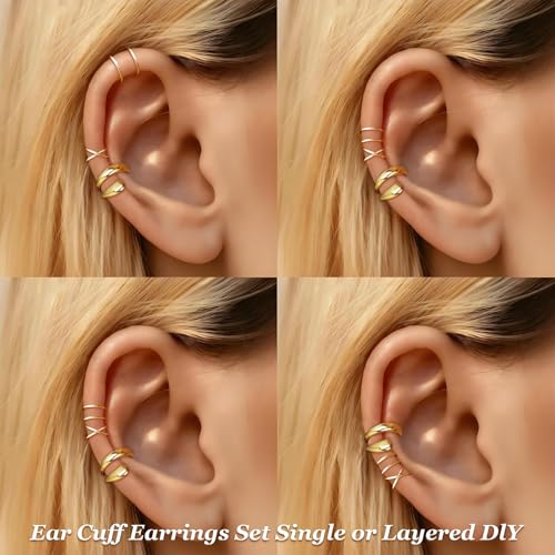 Image of Ear Cuffs Non Piercing Chunky Ear Cuff Earrings for Women Non Tarnish Clip on Cartilage Earrings Trendy Jewelry No Pierced Ears Fake Earring Set Fashion Accessories Jewelry Birthday Gifts