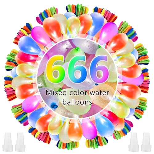 666 PCS Water Balloons-Self Sealing Water Balloons Quick Fill in 10 Second-Water Ballons for Kids & Adults Easy Fill-Colorful Water Bombs-for Outdoor Beach Pool Party Fight Water Toy