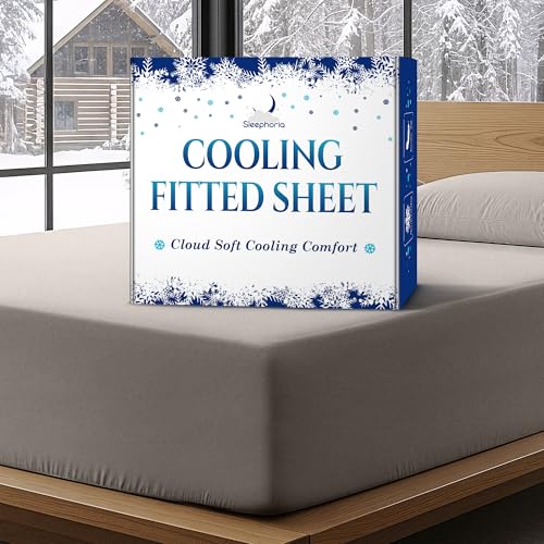 SLEEPHORIA Cooling Fitted Sheet Queen Size - 1 PC BreezeWeave Cooling Sheets for Hot Sleepers & Cool...