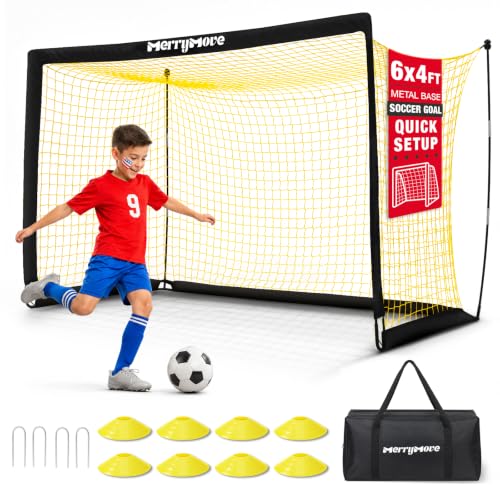 MerryMove Kids Soccer Goal for Backyard, 6x4 ft Portable Soccer Goal Net