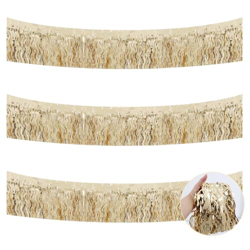 Image of BEISHIDA 3 Pack Champagne Wavy Foil Fringe Garland 30ft Tinsel Wall Decor