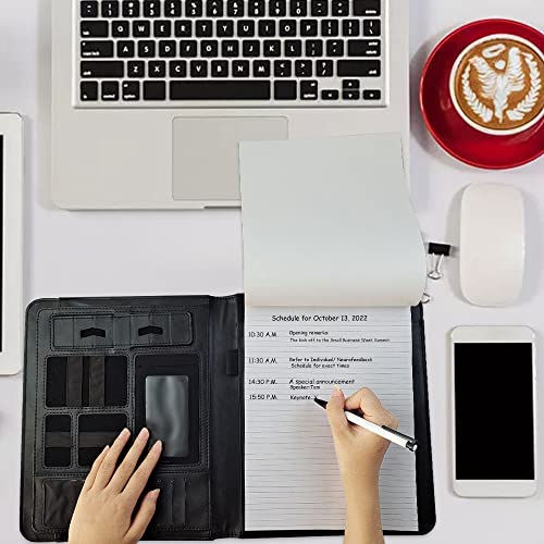 Amzoya Portfolio Folder，Black Superior Leather Padfolio Folder,Business Portfolio Case with Writing Pad,Document Organizer for Men Wowen Conference Meeting/Interview/Resume/A4 Writing Pad