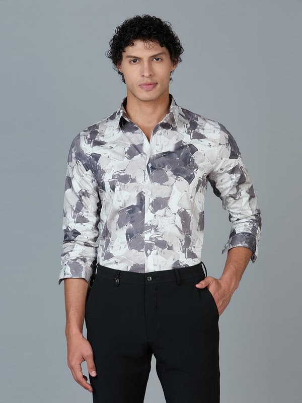 Image of Men's Printed Regular Fit Full Sleeves Cotton Formal Shirt
