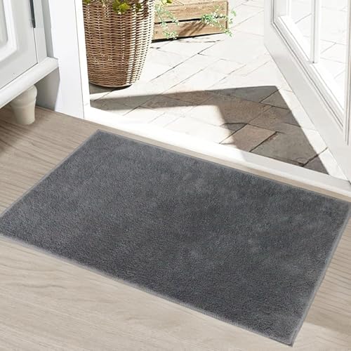 HiChiclife Indoor Door Mat 50x80cm – Dark Grey Non Slip Entryway Rug, Washable Polyester Doormat with TPE Backing for Muddy Shoes, Pets, Hallway, Kitchen