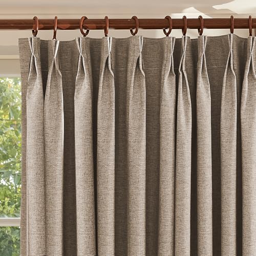 CHEFRU Textured Linen Pinch Pleated 100% Blackout Curtains for Bedroom/Living Room Blackout Curtains 102 Inches Long, Energy Saving Window Treatment Curtains,52Wx102Lx2, Rust Brown