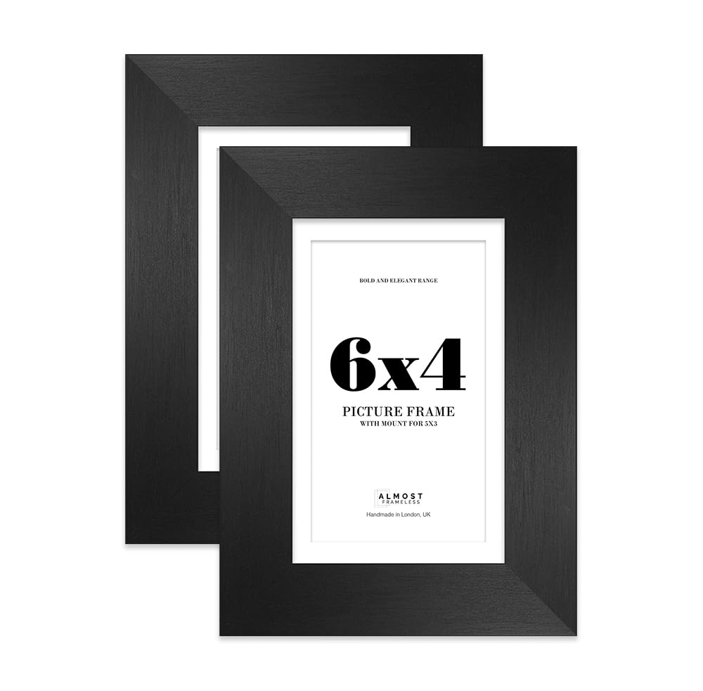 6x4 Black Frame With Mount for 5x3 Pictures 28mm Edge Portrait and Landscape Display with Wall Hooks and Kickstand, 2 Pack