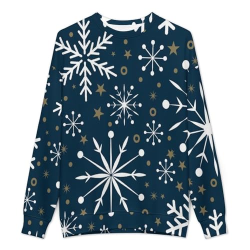 MoBlinko Blue Christmas Snowflake Mens Sweater Crewneck Sweater 2XL Lightweight Sweaters for Men Long Sleeve Pullover2