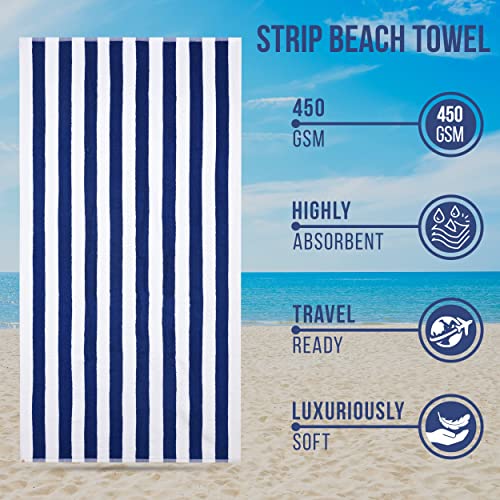 Image of Home Plus Studio 100% Cotton Towel Hotel Pool /Swimming /Beach /Bath Sheet /Gym /Beach Towel Extra Large Size Bath Towel - Pack of 1 - Size 90 CM x 180 CM (36 inch in x 72 inch in) - Blue & White Stripes