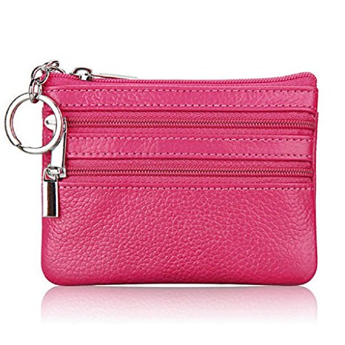Preisvergleich Produktbild qiman Frauen Herren Banktasche Leder Card Wallet Kupplung Doppelreißverschluss Kleingeld Tasche, hot pink, see as pic