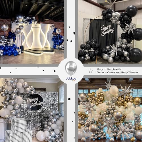 Image of Jobkoo Silver Balloons 12 Inch, 50 Pcs Metallic Chrome Silver Latex Balloon