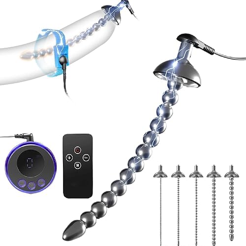 Heuceo 5.3" Male BDSM Electric Shock Urethral Dilator Plugs Set, Stainless Steel Flexible Beads e-stim Urethral Sound Dilator Metal Urethral Penis Plug Urethral Sounds Masturbation Rod Sex Toys (10mm) - 10mm