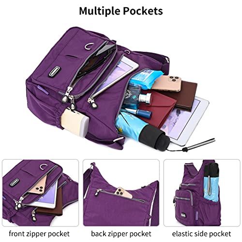 NOTAG Umhängetasche Damen, Leichte Mehrfach-Taschen Schultertasche Wasserdicht Sportliche Umhängetasche Multifunktionale Nylon Handtasche (Grau)