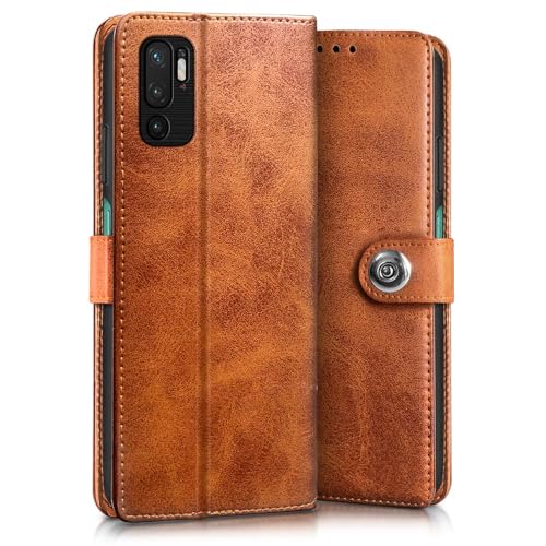 Image of WOW IMAGINE Shock Proof Flip Cover Back Case for Xiaomi Redmi Note 10T 5G | Poco M3 Pro 5G (Magnetic Button Flip Case | Wallet Pockets & Stand | Leather Finish | Alder Brown)