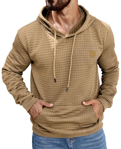 Aiyino Men's Hoodies Pullover Casaul Long Sleeve Drawstring Waffle Knit Hooded Sweatshirt with Kanga Pocket