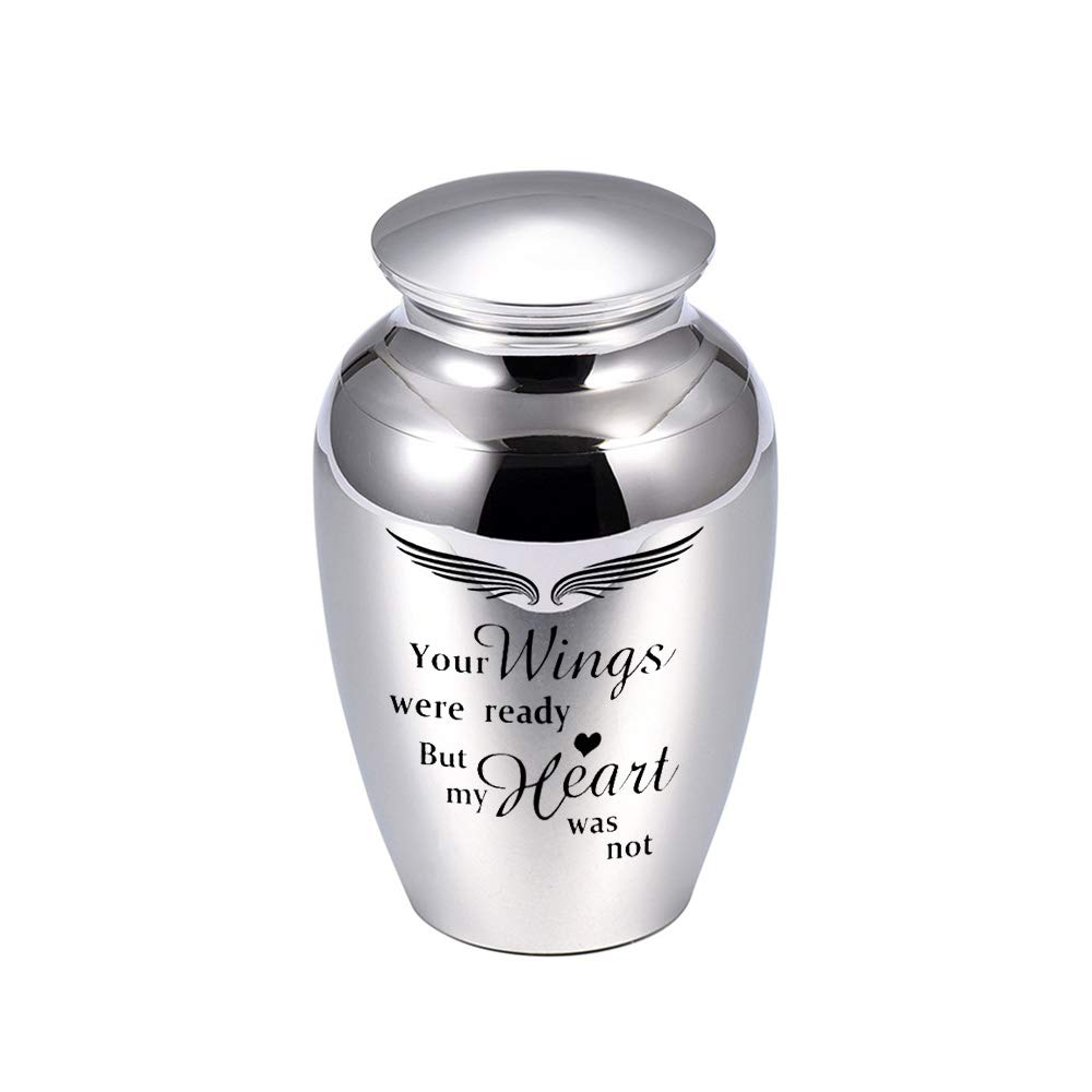 Aluminum alloy Silver Urns Cremation Ashes Urn Keepsake Casket Columbarium Pets/Human Memorials Jewelry - Your Wings were Ready My Heart was Not