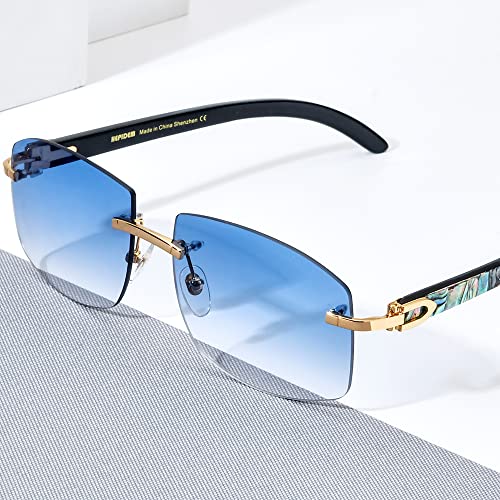 Image of HEPIDEM 100% Really Buffalo Horn Natural Mussel Shell Rimless Sunglasses 706