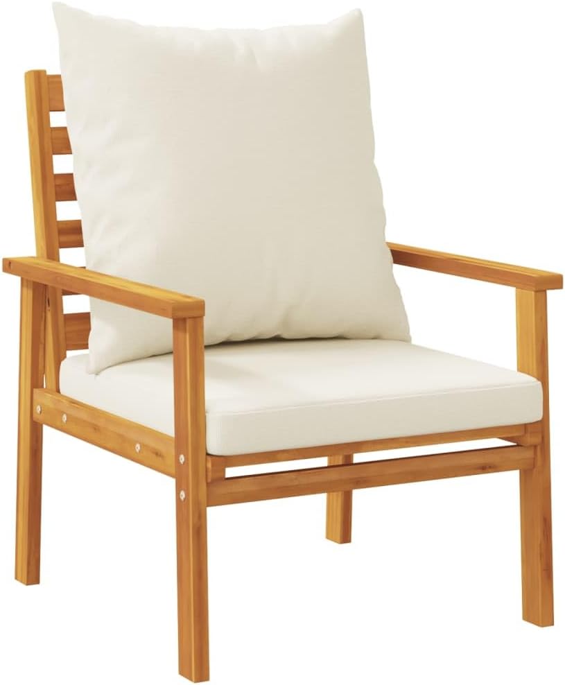 vidaXL Sofa Chair Cream White Solid Acacia Wood, 100% Polyester Medium