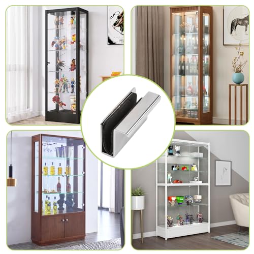 Image of Glass Finger Edge Pull, 4Pcs Cabinet Finger Pull Handle Glass Door Clips Cabinet Latch Clamp Concealed Handle for Display Glasscase Door (Silver)