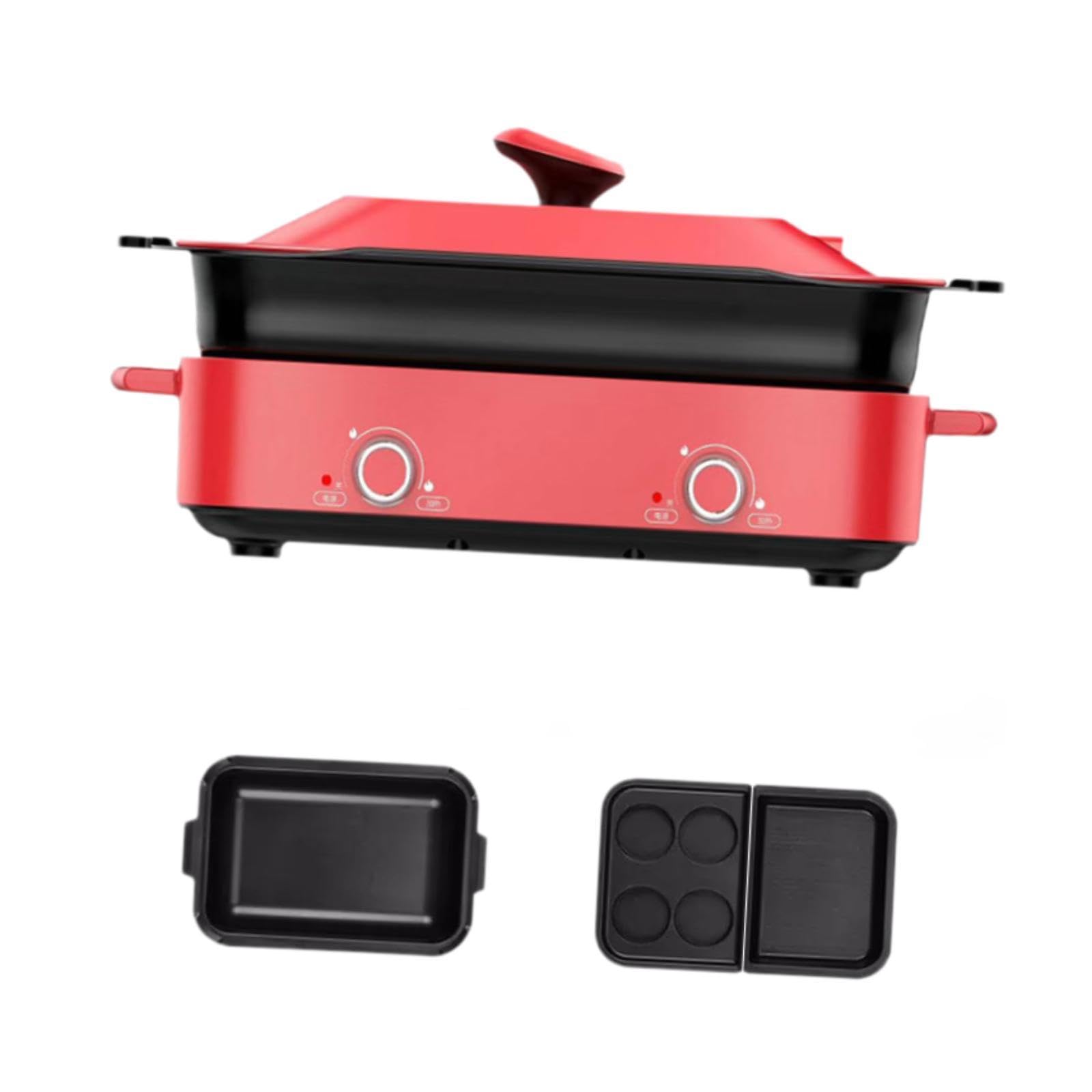 Bothyi Electric Hot Pot Slow Cooker Adjustable Temperature Electric Griddle Kitchen Appliance for Shabu Shabu Home Use Family Dinner, Red