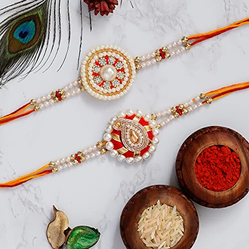 Image of eCraftIndia Set of 2 Designer Rakhis For Men with Roli Chawal Pack - Rakhi for Brother