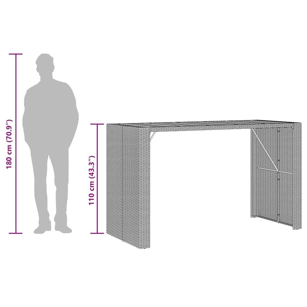 Homgoday Set Bar jardín sin Cojines 5 pzas ratán sintético Acacia Negro Barra Jardin Barra Bar Exterior mesas Altas y taburetes Dimensiones 185 cm