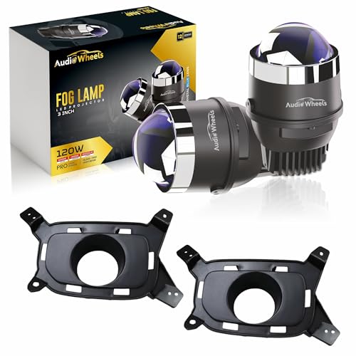 Image of Audio Wheels 3 Inch LED Projector Fog Lamp with Cover - 120W, Tri-Color (White /Warm /Yellow) | | 12V /24V Fog Light for Car & Vehicle Modification | 1-Year Warranty | Compatible with Kia Old Seltos
