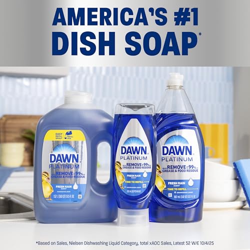 Dawn Platinum Refill Jug Dish Soap, Fresh Rain Scent Liquid Dishwashing Detergent Powerful Dawn Dish Soap for Tough Grease Removal Dishwashing Liquid Value Pack, 51.5 oz (Pack of 2) - image 8