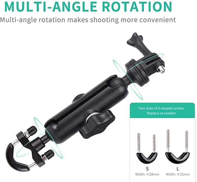 Image of Action Pro 360Motorcycle Bike Camera Holder Handlebar Mount Bracket 1 /4 Metal Stand Compatible with GoPro-13 /12 /11 /10 /9 /8 /7 /6 /5 /4 Action Cameras Accessories