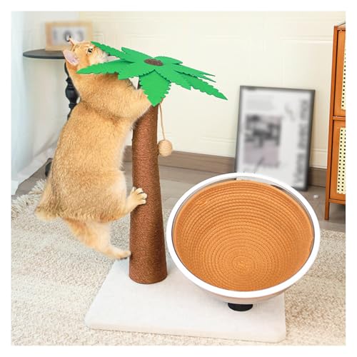 猫 爪研ぎベッド 可愛いヤシの木 お、天然サイザル麻 猫 爪とぎ 麻 高さ62cm ボール付き 爪研ぎ 猫 広い土台 安定、組み立て簡単 屋内用 大型猫と子猫用