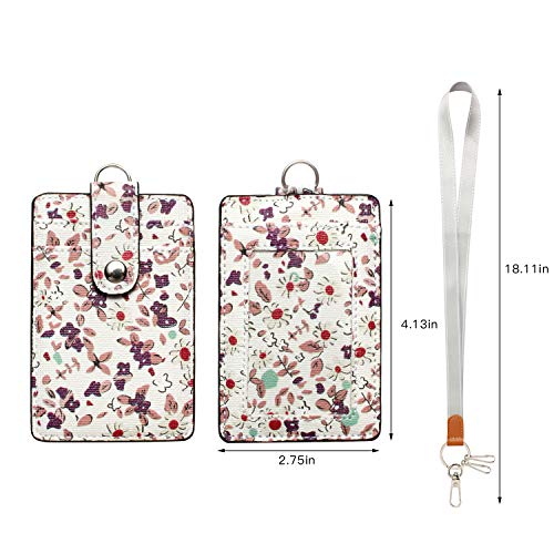Lanyard Id Badge Holder Case Pu Leather Credit Card Wallet With 1 Id Window & 2 Card Slots & 2 Key Chains And Detachable Neck Strap For Id Driver Licence & Women Teen Kids Girls Office (White Floral) #TOP3