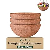 ZeeDix 16 Inch Coco Liners for Hanging Baskets, 3 Pack Round Coco Liner 100% Natural Coco Fiber Coconut Liners for Planters Flowers Vegetables