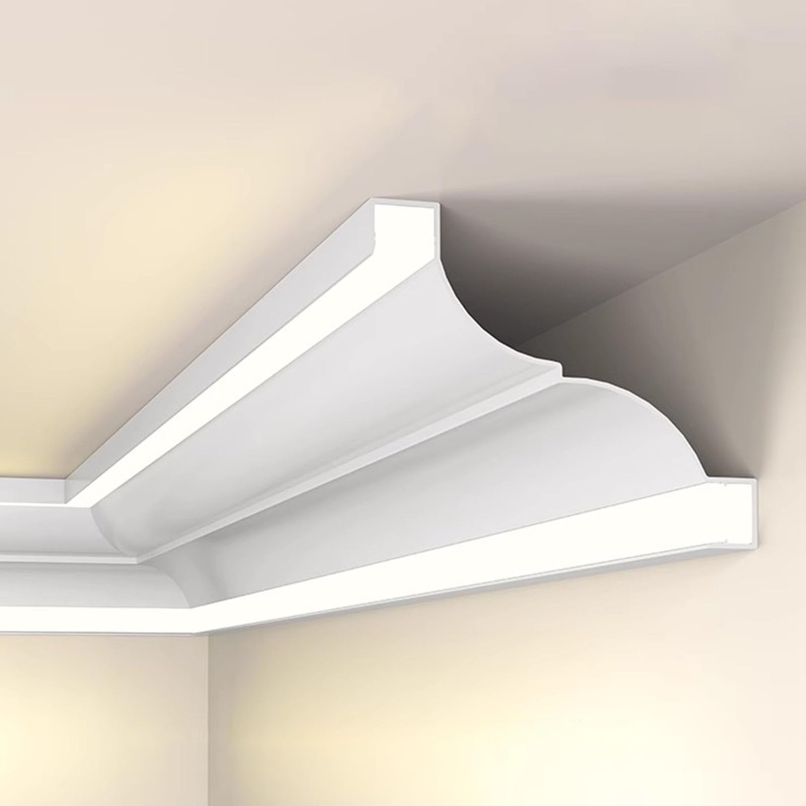 Lpmengs-EU Indoor LED Ceiling Light Strip Crown Molding, Decorative Baseboard Track Aluminum, LED Light Diffuser Channel, Linear Indirect Lighting Profile(5.0m)