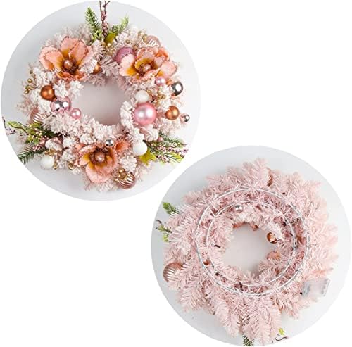 VEYLIN Christmas Wreath with Lights, 50CM/19Inch Pink Xmas Artificial Wreath Pre-lit Garland Front Door Wall Fireplace Decoration with Christmas Baubles
