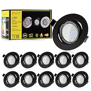 Bojim Spot LED Encastrable Noir, 10x 6W GU10 Spot de plafond Blanc Neutre 4000K Rond Plafonnier Encastré 550lm Equivalente de 54W Lampe 60° Orientable 120°d’éclairage 220V, Spots Encastrés 68mm