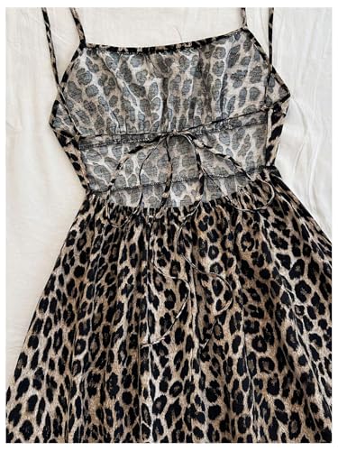 Image of Verdusa Women's Cheetah Print Dress Y2K Leopard Fitted Mini Dresses Spaghetti Strap Mesh Dress