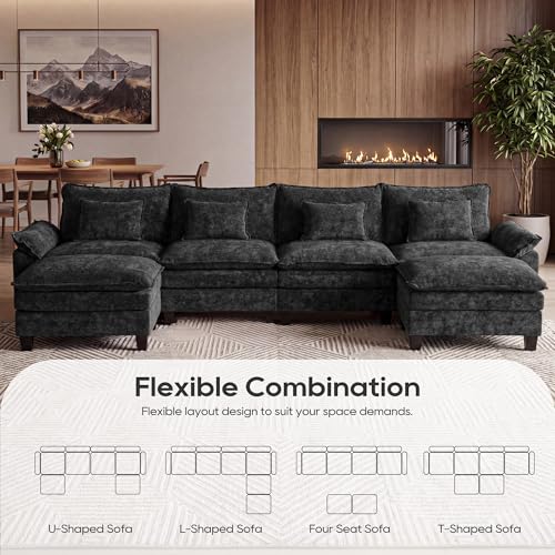 Image of URRED Oversized Modular Sectional Sofa,Black:157 inch U Shaped