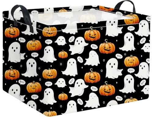 Image of Halloween Basket Cute Baskets for Kids Pumpkin Basket Rectangular Storage Bin Organizer Box Room Decor(Black Ghost Pumpkin)