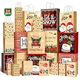 Christmas Gift Paper Bags Assorted Sizes, 24 Pack Holiday Paper Bags with Handles, 12 Assorted Designs in 4 Sizes – Reusable Gift Bag for Christmas Presents, Holiday Parties, Family, Kids & Office Use (Yellow)