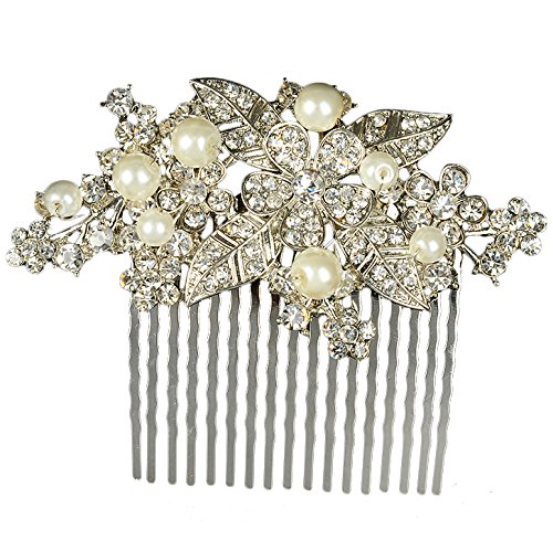 Peigne de cheveux mariage Utsunomiya orné de cristal et perle pour parure de mariée élégante