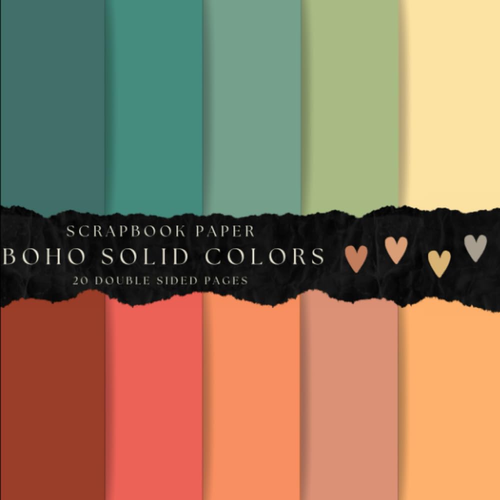 Boho solid colors scrapbook paper, 8.5x8.5, 10 Designs, 20 Double-Sided Sheets: Scrapbooking Paper for Junk Journals, Decorative craft Paper for Gift, ... & Mixed Media, Origami, Collage & Card Making