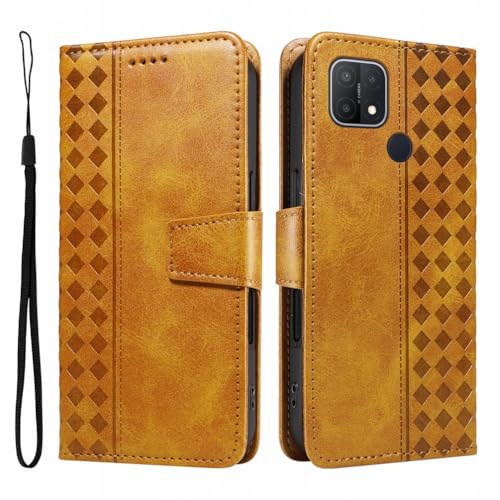 LOYWIN Phone Case for OPPO A15 A15S Leather Wallet Case Pouch with Card Slots Megnet Flap Kickstand Bumper Soft Silicone TPU Cover Flip Cover for OPPO A15 A15S, Yellow