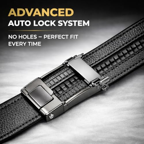 Image of Men's Auto Lock Belt with elegant design | Premium Vegan Leather | Adjustable Ratchet Belt | No Hole Design | Perfect Fit Waist 28-42 Inches for Office