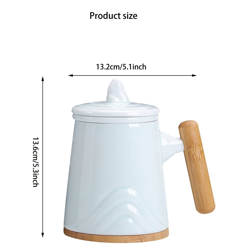 HSQMA Tasse À Thé en Céramique avec Couvercle, Tasse À Thé avec Poignée en Bois, Tasse À Thé avec Filtre pour La Maison Et Le Bureau， Convient pour Le Café, Le Thé Et Le Lait