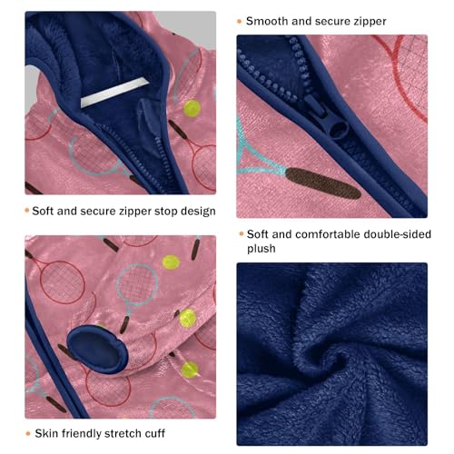 Tennis Rackets and Balls in Cartoon Style Girls Fleece Jacket Girls Fall Jacket Girls Zip Up Hoodie Girls Sherpa Jacket 2-10T3