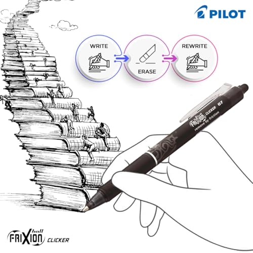 Pilot Frixion Clicker 0.7mm Fine Point Roller Ball Pen with Comfortable Dimpled Grip & Inbuild Eraser | Black Ink, 1 pcs - Image 4 thumbnail